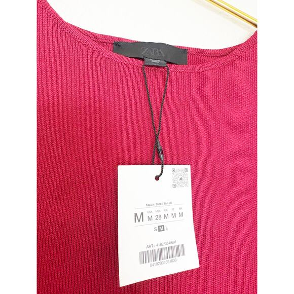 NWT Zara Red Long Combined Knit Dress Size Medium Maxi Stretch Wedding 4192/034 - Picture 5 of 12